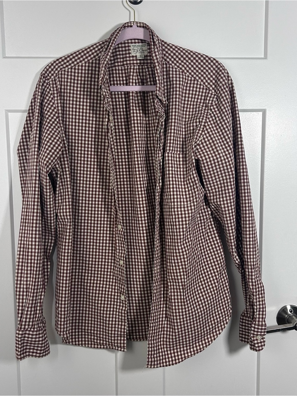 J Crew Brown and white gingham button-up shirt in good condition